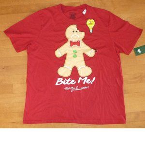 Mens Gingerbread Man "BITE ME" Light Up Merry Christmas T-Shirt Size XL Red NWT